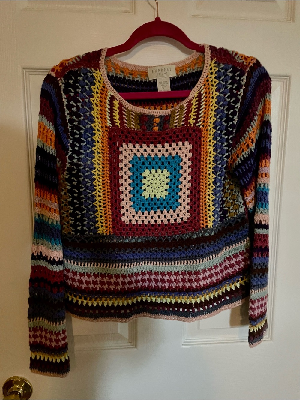 Vintage Y2K Express Multicolor Crochet Square Knit Sweater